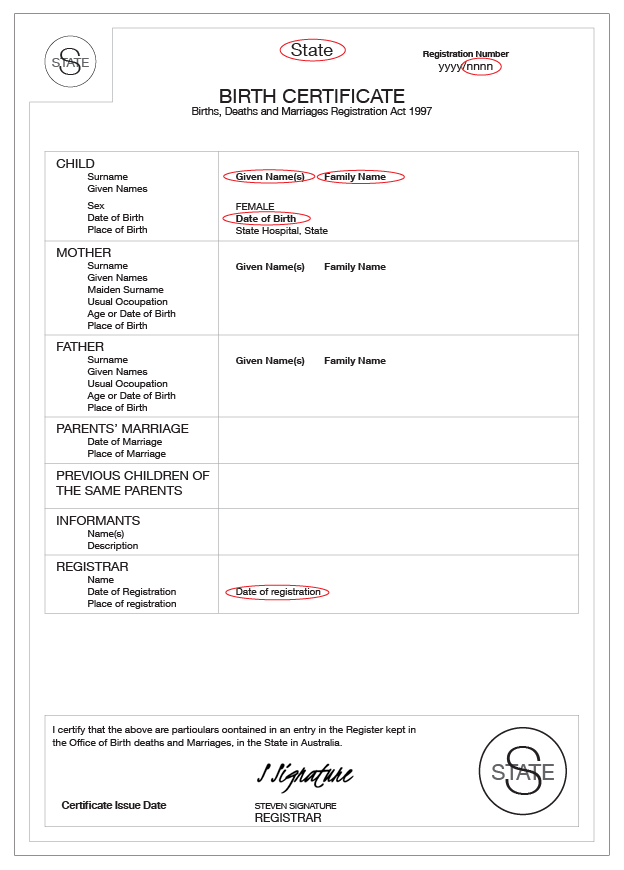QLD Birth certificate example